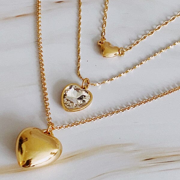 Triple Heart Pendant Necklace Set 3 piece necklace set Poet Street Boutique Gold OS 