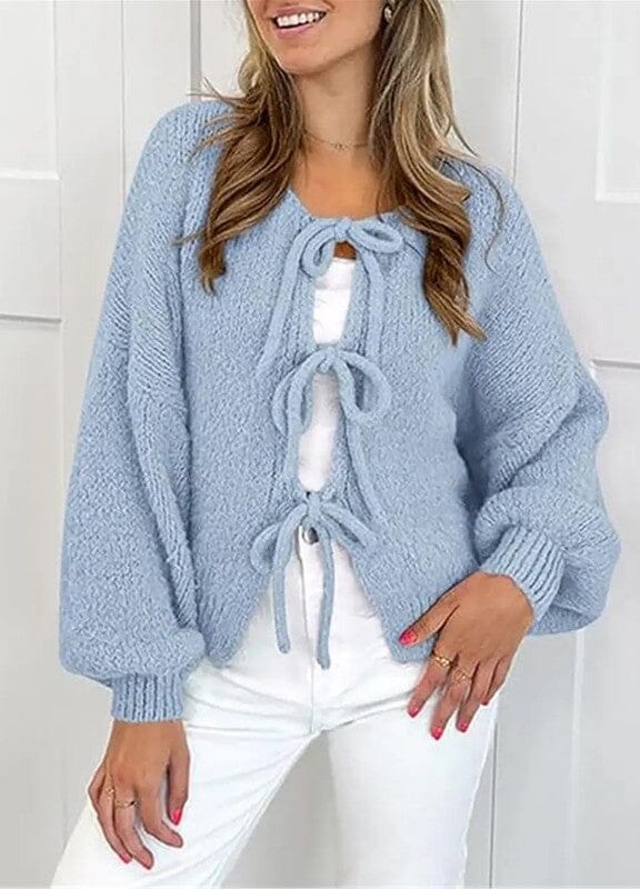 V-neck front tie Cardigan Miss Sparkling Blue S 