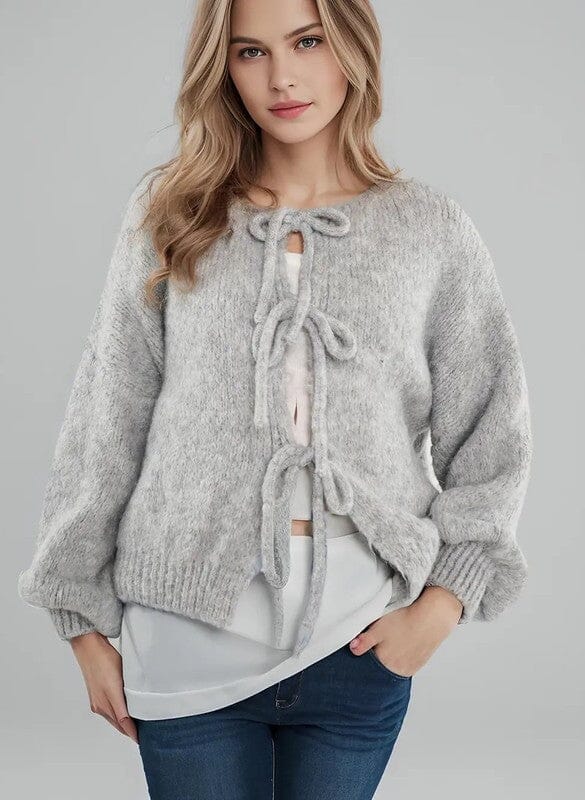 V-neck front tie Cardigan Miss Sparkling gray S 