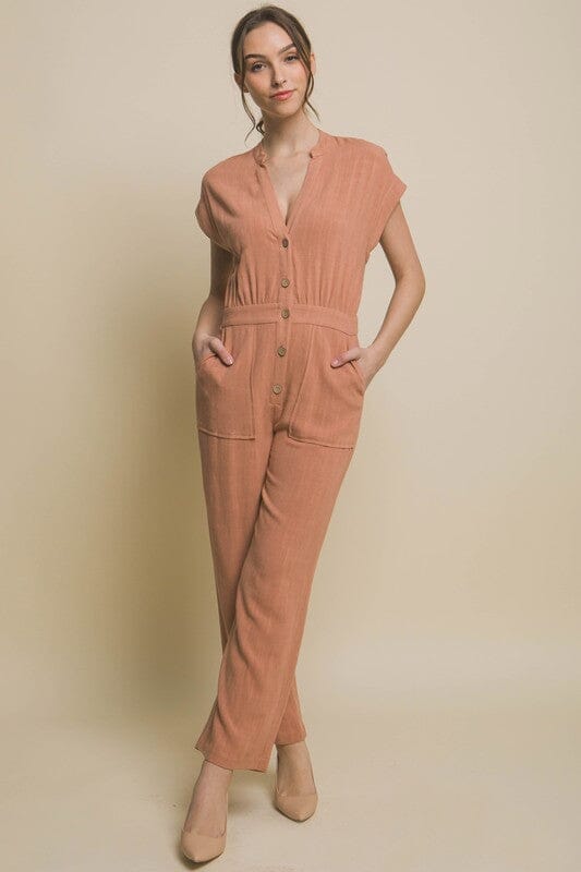 V-Neck Pocketed Jumpsuit Love Tree PERSIMMON S 