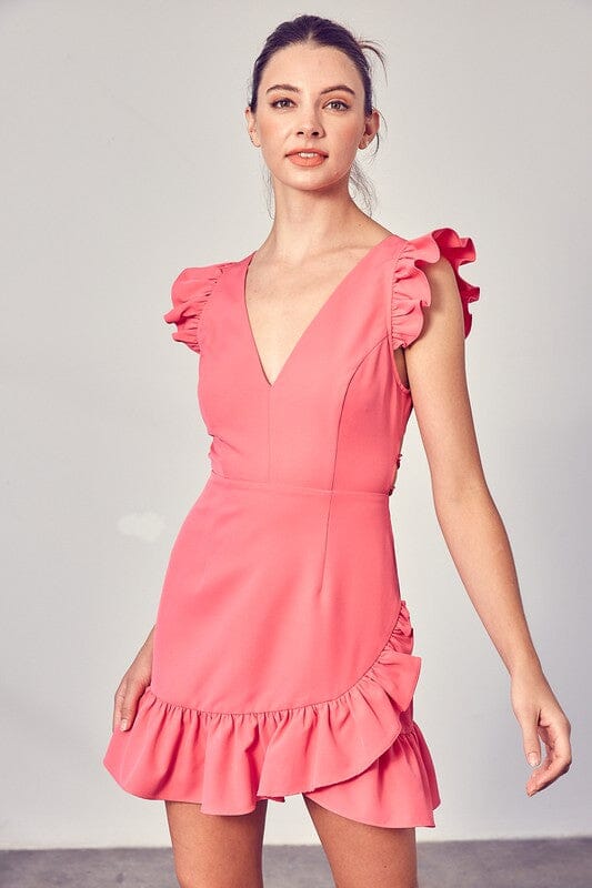 V-Neck Ruffle Dress Do + Be Collection PINK PUNCH S 