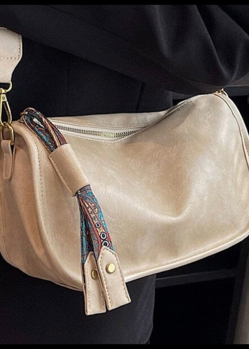 Vegan Leather Ornate Strap Handbag Crossbody cross body Dani & Em Cream 1 