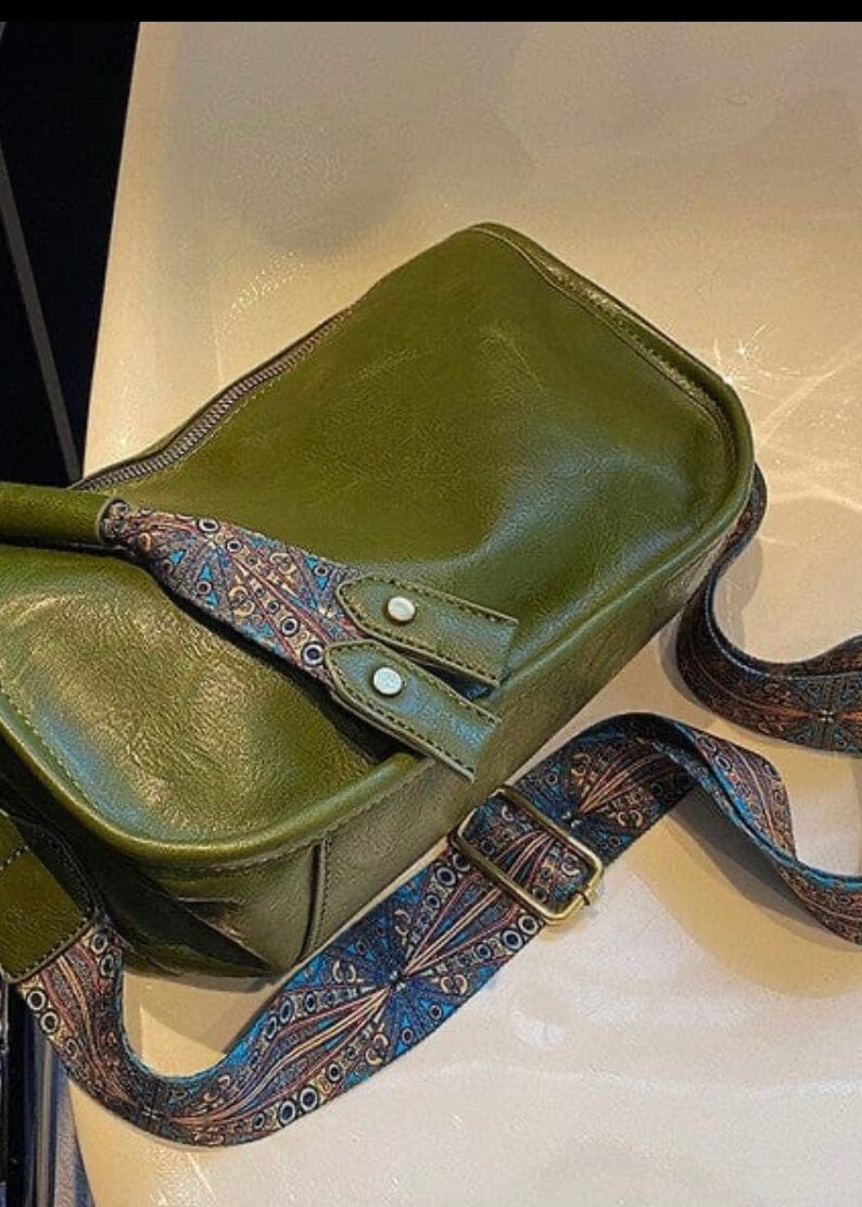 Vegan Leather Ornate Strap Handbag Crossbody cross body Dani & Em Olive 1 