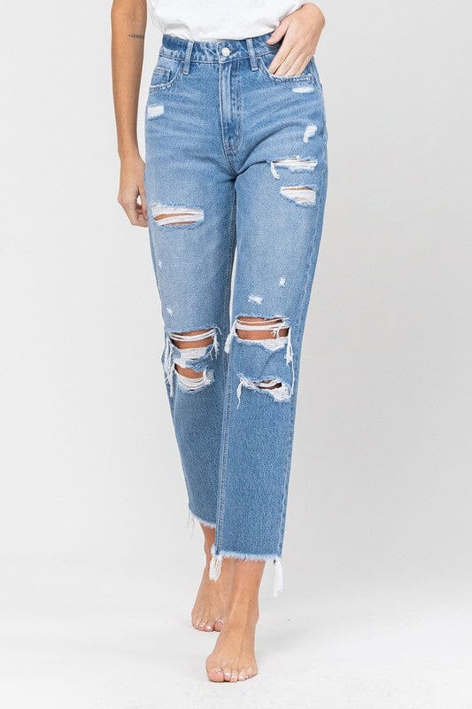 Distressed raw hem on sale jeans