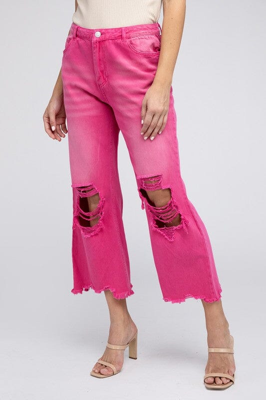 Vintage Washed Wide Leg Jeans colored jeans BiBi FUCHSIA S 