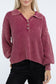 Washed Collared Henley Sweater ZENANA CABERNET S 