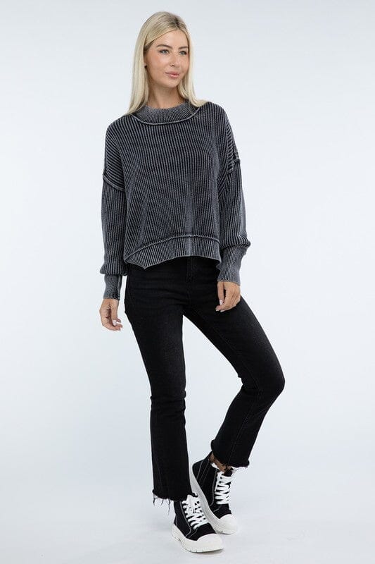 Washed Side Slit Oversized Cropped Sweater ZENANA 