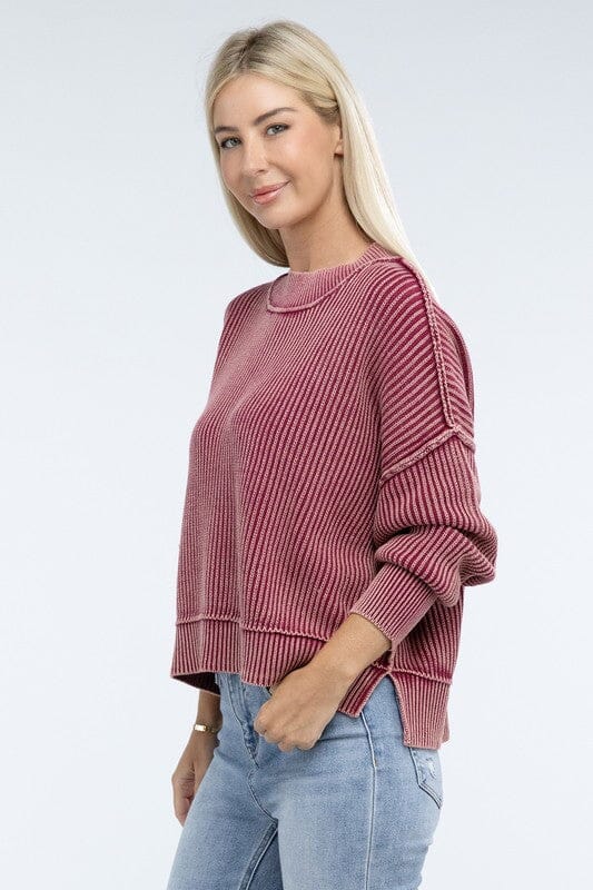 Washed Side Slit Oversized Cropped Sweater ZENANA 