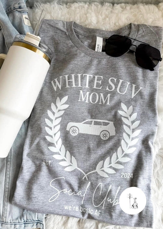 White SUV Mom Graphic Tee mom graphic tee Poet Street Boutique S 