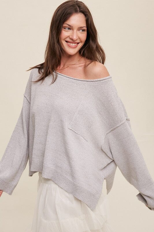 Wide Neck Crop Knit Sweater Listicle 