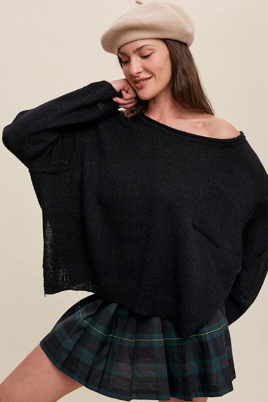 Wide Neck Crop Knit Sweater Listicle 
