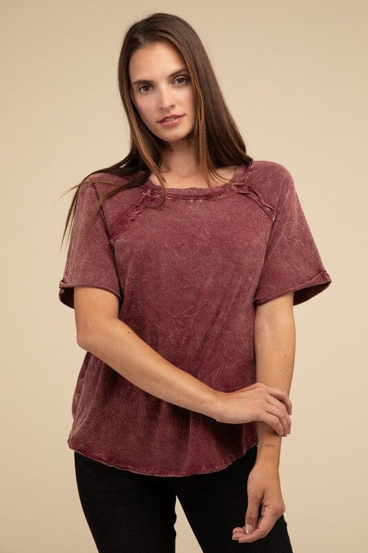 Zenana Crinkle Washed Raglan Sleeve T-Shirt crinkle t shirt ZENANA 