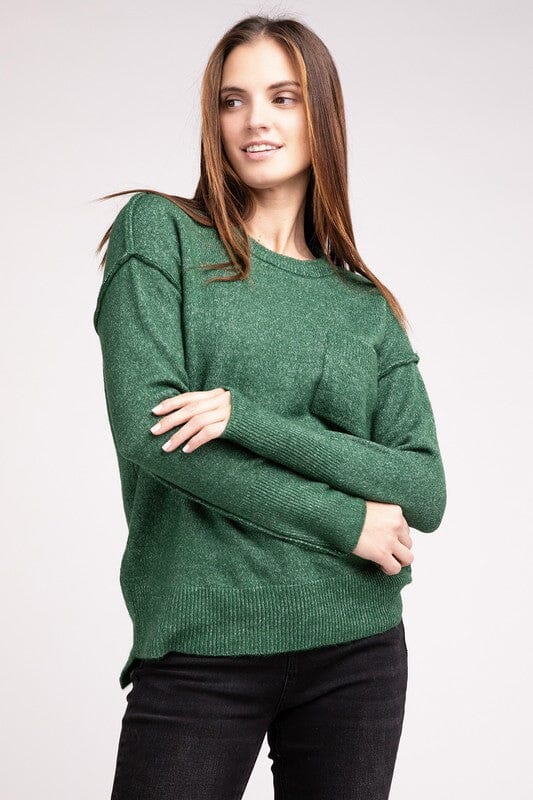 Zenana Melange Hi-Low Hem Round Neck Sweater melange hi low sweater ZENANA 