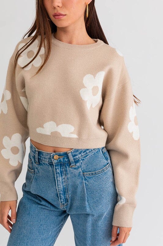 All Day Daisy Crop Sweater crop sweater LE LIS BEIGE-WHITE XS 