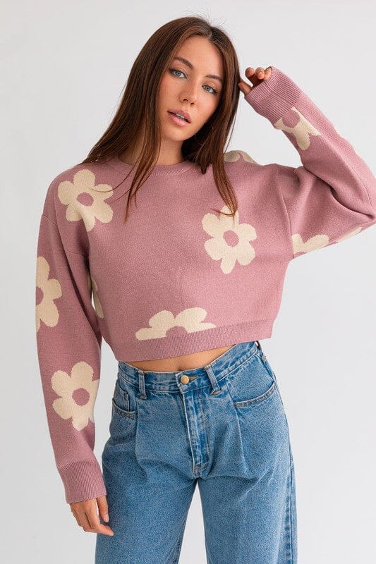 All Day Daisy Crop Sweater crop sweater LE LIS PINK-CREAM XS 