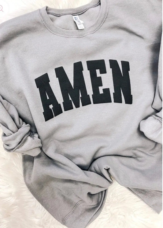 Amen Puff Print Sweatshirt graphic sweatshirt Poet Street Boutique Grey Small