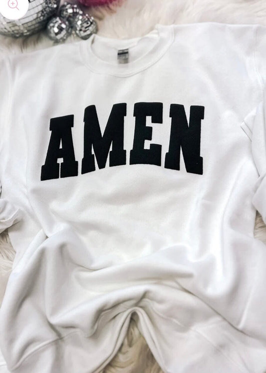 Amen Puff Print Sweatshirt graphic sweatshirt Poet Street Boutique White Small 