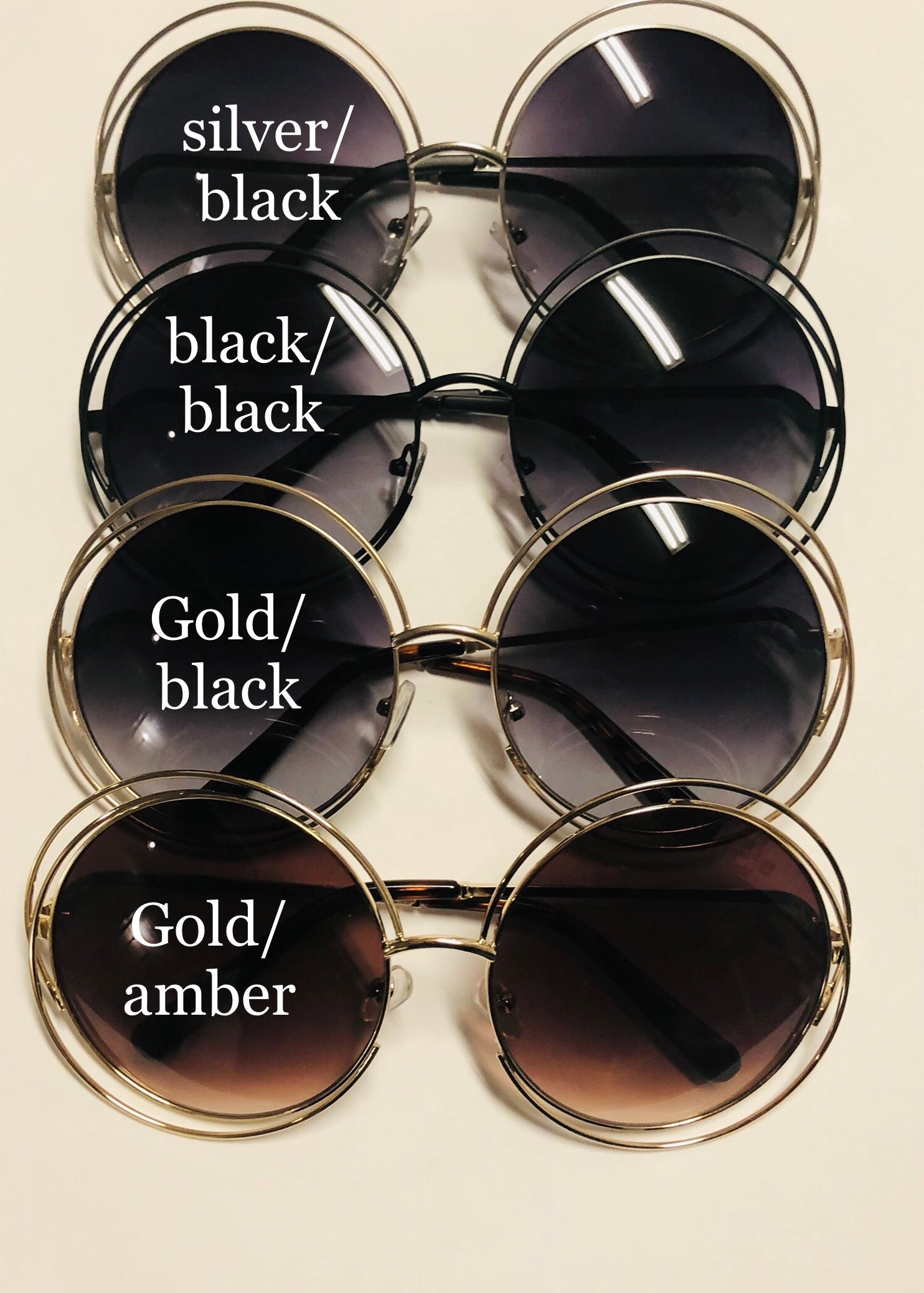 Bohemian Farrah Sunglasses oversized retro round double rims wire frame unisex 4 colors gold black amber and silver 