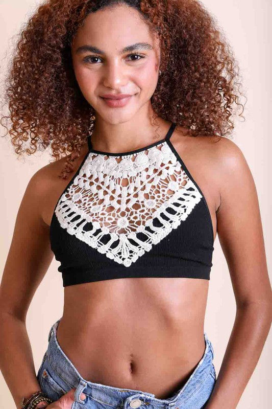 Crochet Lace High Neck Bralette Leto Accessories Black XS/S 