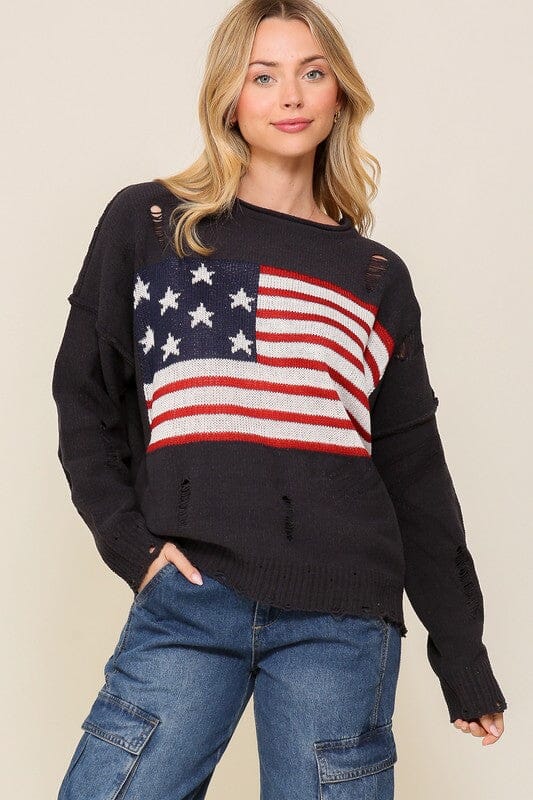 Distressed USA Logo Sweater TIMING Charcoal S 