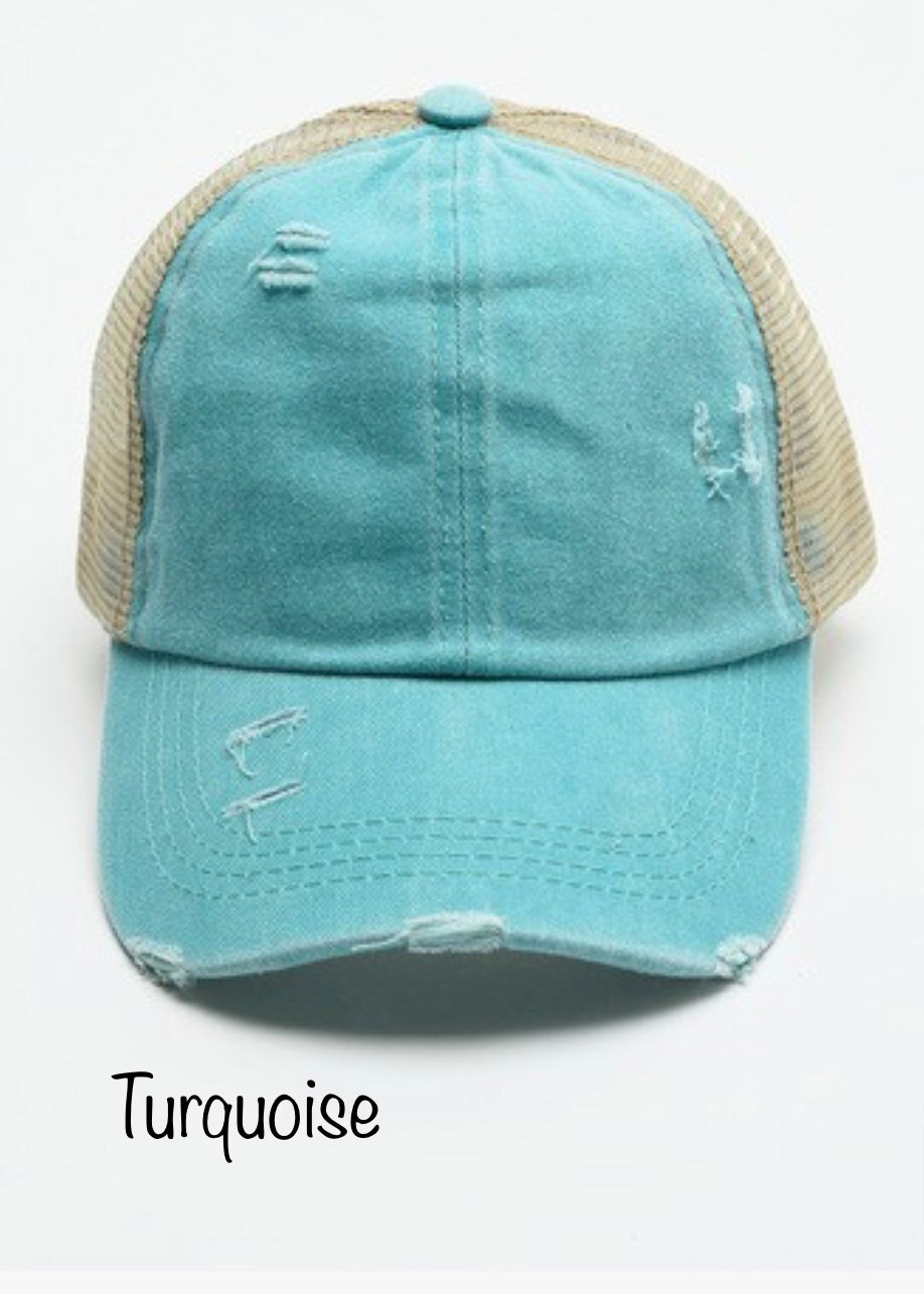 Diva Distressed B-Ball Hat baseball cap hat Poet Street Boutique Turquoise 