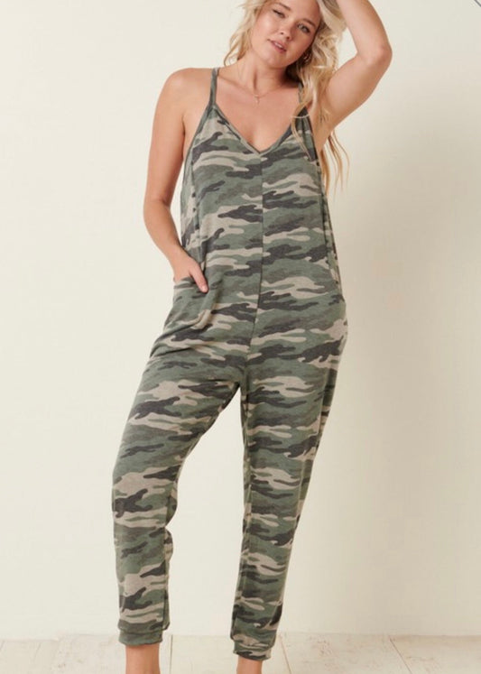  Mittoshop Olive camouflage racerback Jumpsuit with pockets oversized with jogger hem