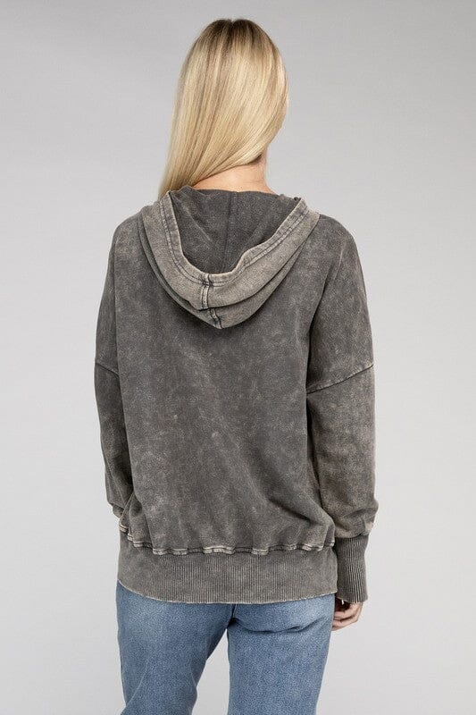 French Terry Cotton Acid Wash Hoodie pullover sweatshirt ZENANA 