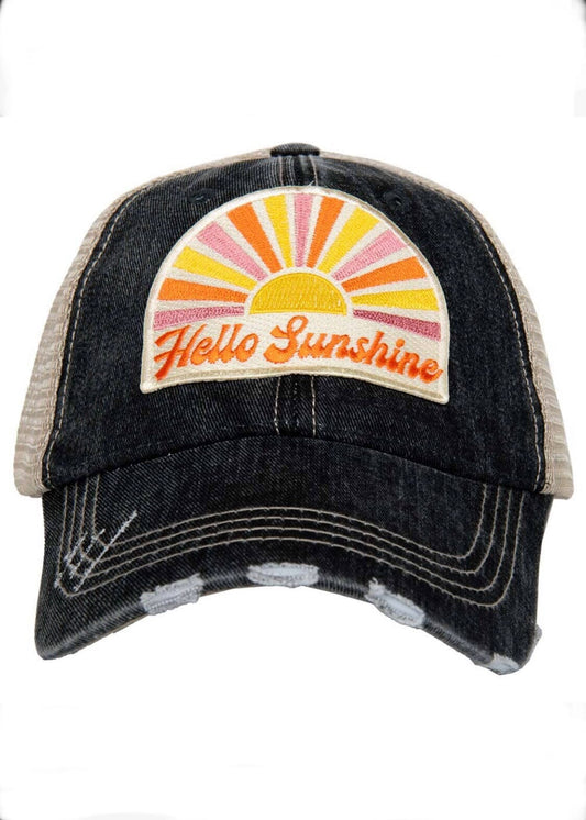 Hello Sunshine Distressed Baseball Hat baseball cap hat Poet Street Boutique 