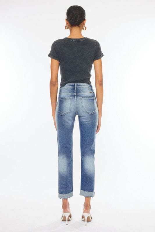 HIGH RISE CUFFED SLIM STRAIGHT JEANS - KC9250M cropped denim Kan Can USA 