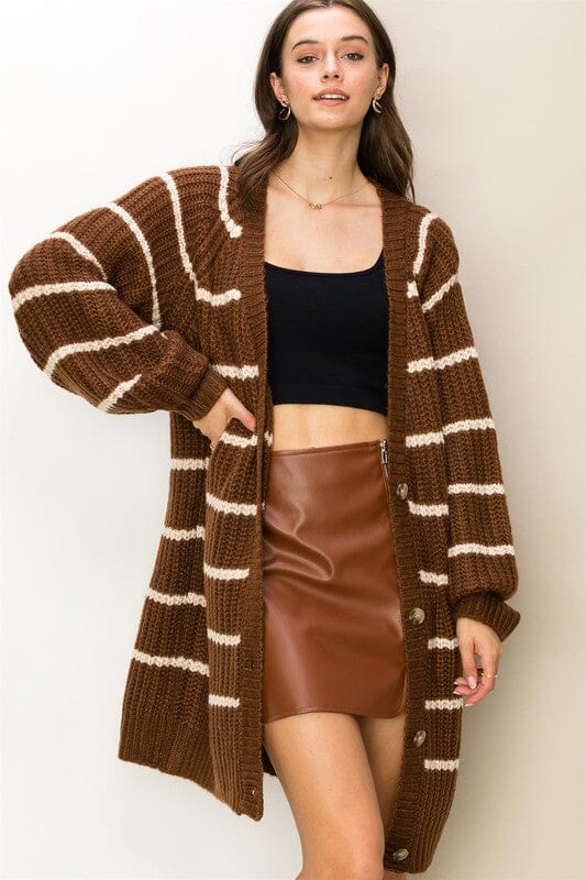 Made for Style Oversized Striped Sweater Cardigan cardigan sweater HYFVE BROWN S 