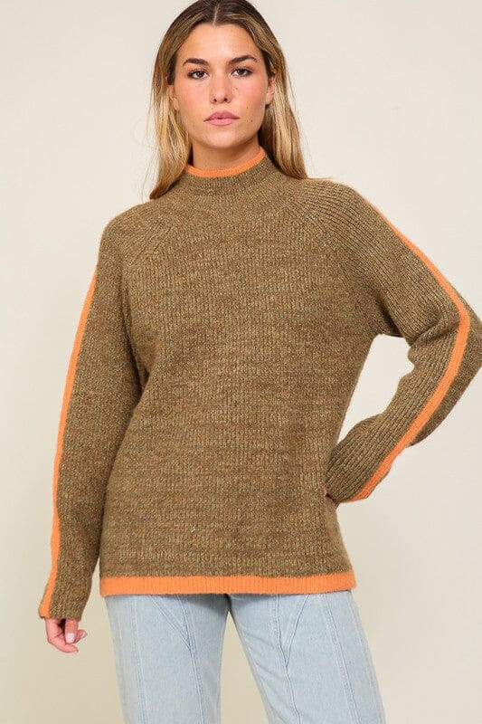 Marled Raglan Sleeve Funnel Neck Sweater sweater Lumiere 
