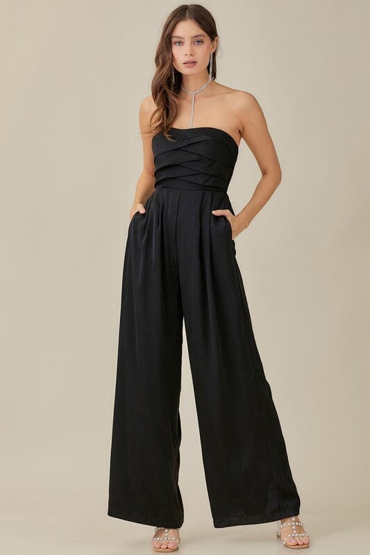 OVERLAPPING TOP DETAILED JUMPSUIT Mustard Seed BLACK S 