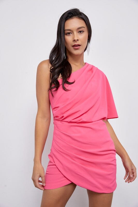 Paradise Pink One Shoulder Wrap Dress cocktail dress Do + Be Collection PARADISE PINK S 