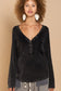 POL Deep V-Neck Button Top long sleeve pullover POL BLACK S 