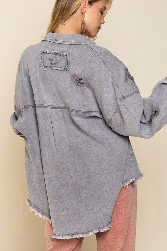 POL Fringe Distressed Oversized Jacket shacket POL 