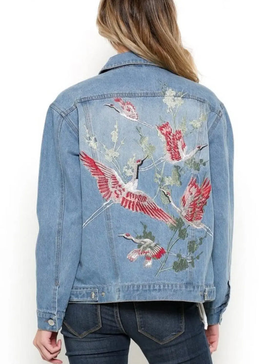 **PRE-ORDER **Fly High Embroidered Denim Jacket Denim Jacket Poet Street Boutique