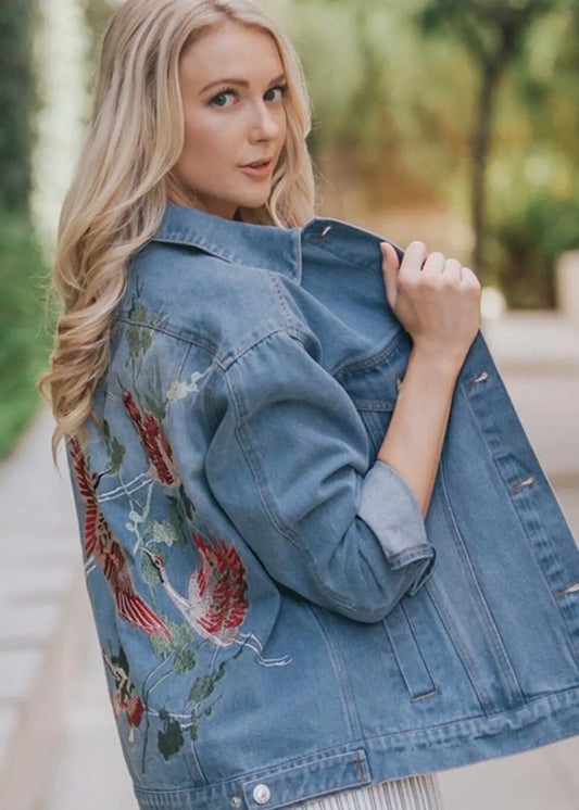 **PRE-ORDER **Fly High Embroidered Denim Jacket Denim Jacket Poet Street Boutique