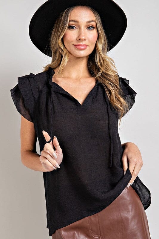 Punch Bowl Top ruffle sleeve top eesome BLACK S 