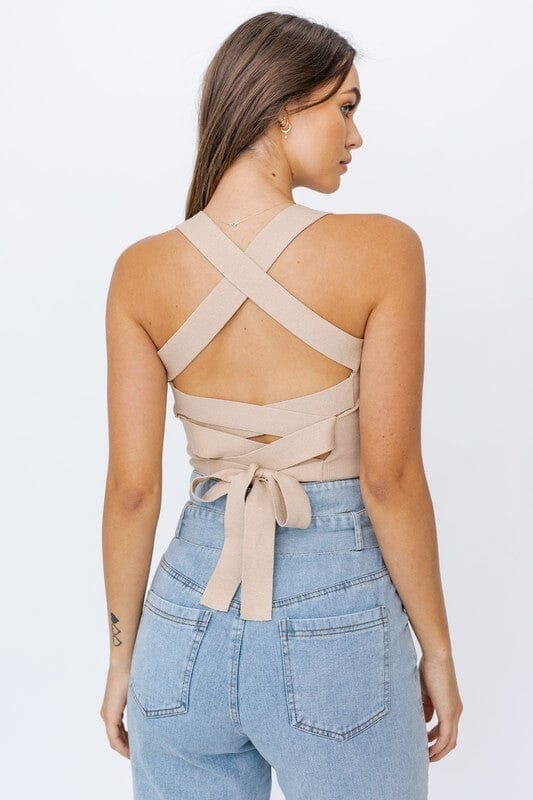 Ribbed Tie Back Crop Top cropped knit tie back top LE LIS 