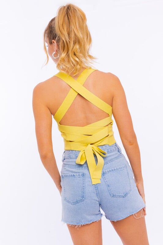 Ribbed Tie Back Crop Top cropped knit tie back top LE LIS melon S 