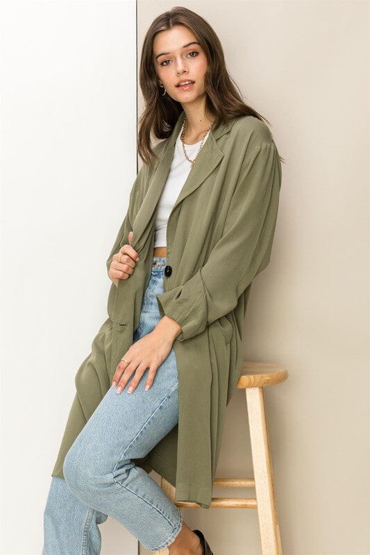Right Round Button Front Oversized Coat rayon trench coat HYFVE 