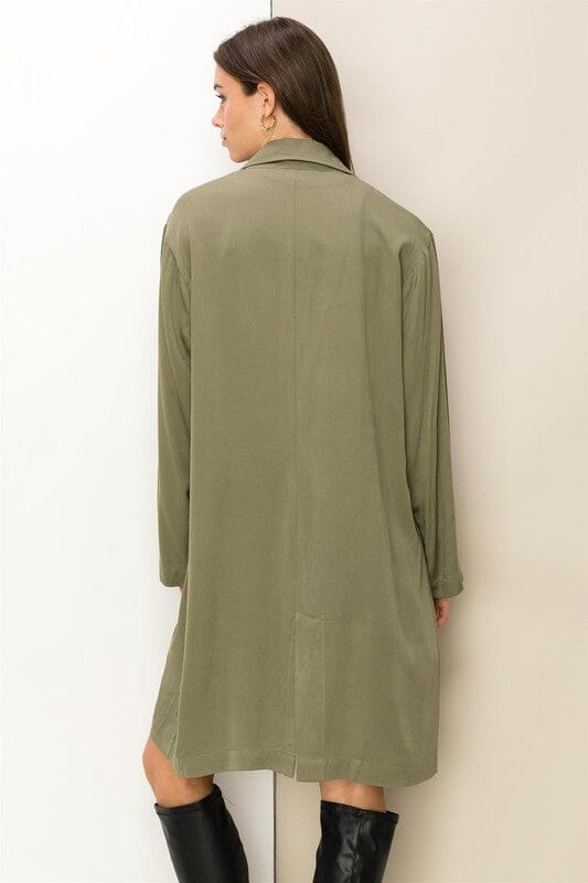Right Round Button Front Oversized Coat rayon trench coat HYFVE 