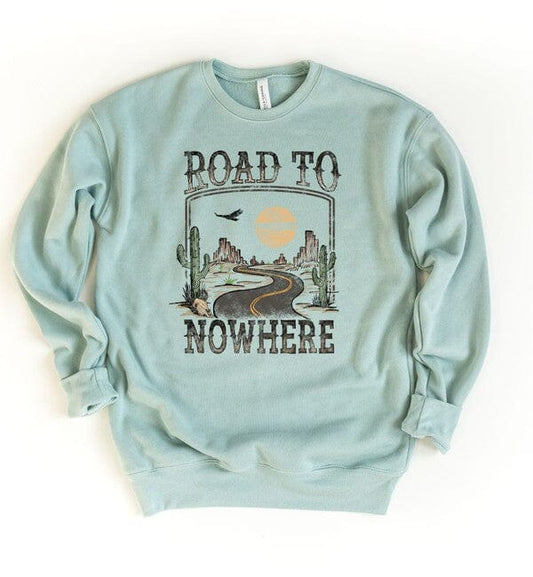 Road to Nowhere Graphic Sweatshirt graphic print sweatshirt Poet street Heather Dusty Blue S 