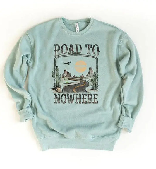 Road to Nowhere Graphic Sweatshirt graphic print sweatshirt Poet street Heather Dusty Blue S