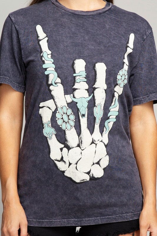 Skeleton Rock Hand Turquoise Rings Graphic Tee graphic tee Poet Street Boutique 