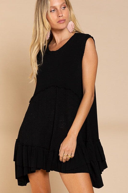 Sleeveless Ruffle Hem Dress POL BLACK S 