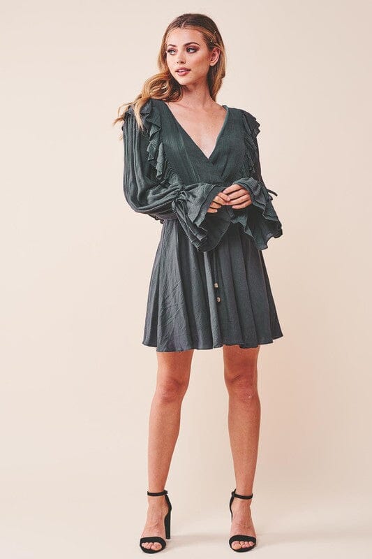 Spruce Ruffle Surplice Tied Mini Dress mini dress One and Only Collective Inc 