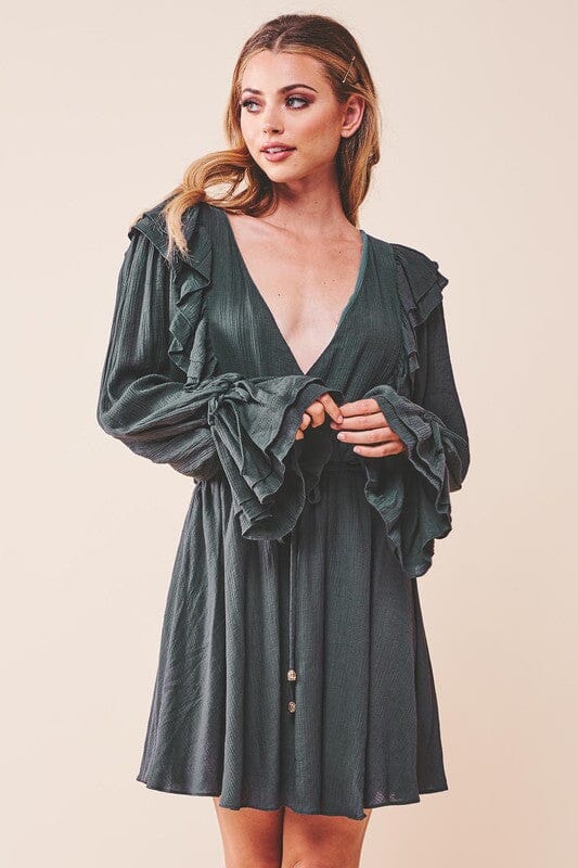 Spruce Ruffle Surplice Tied Mini Dress mini dress One and Only Collective Inc GREEN XS 