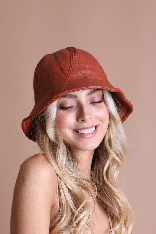 That 70' S Vegan Leather Bucket Hat bucket leather hat Poet Street Boutique Rust OS 