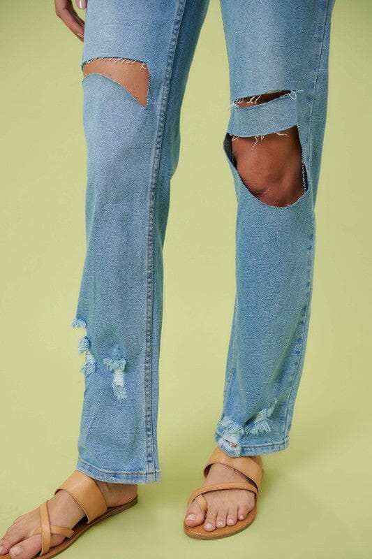 Vibrant M.I.U High Rise Cut Knee Wide Leg Jeans denim jeans Vibrant M.i.U 
